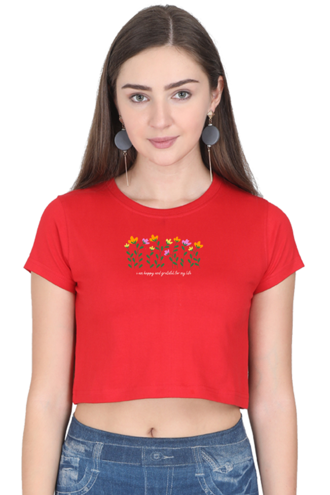 “I Am Happy and Grateful” Printed Crop Top T-Shirt