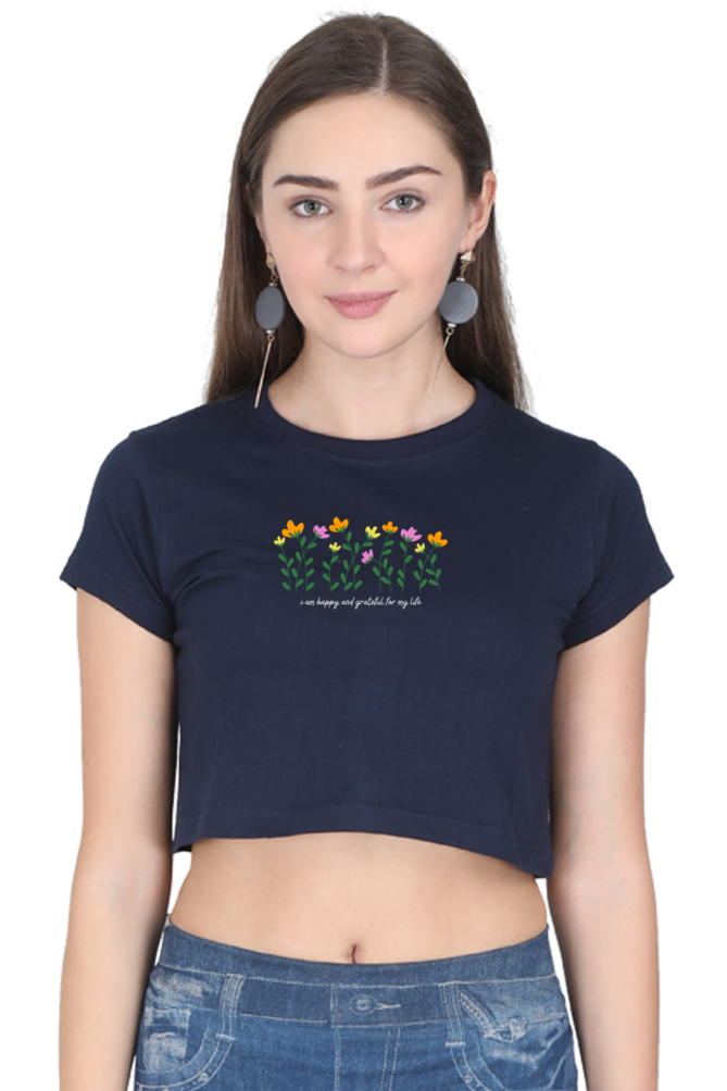 “I Am Happy and Grateful” Printed Crop Top T-Shirt