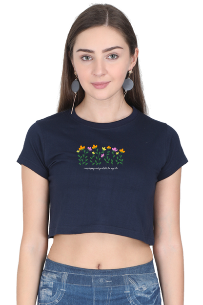 “I Am Happy and Grateful” Printed Crop Top T-Shirt