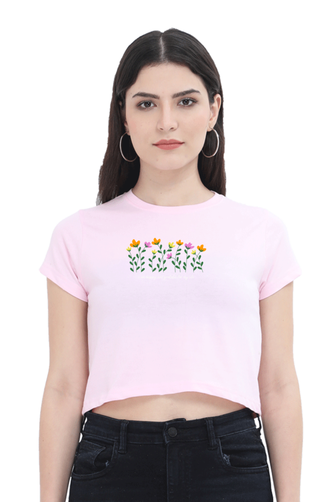 “I Am Happy and Grateful” Printed Crop Top T-Shirt