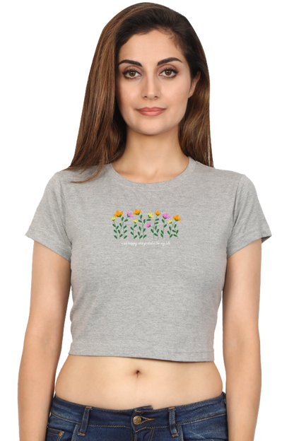 “I Am Happy and Grateful” Printed Crop Top T-Shirt
