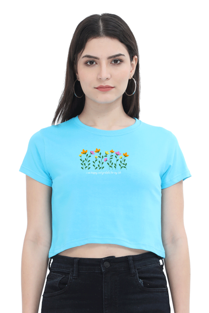 “I Am Happy and Grateful” Printed Crop Top T-Shirt