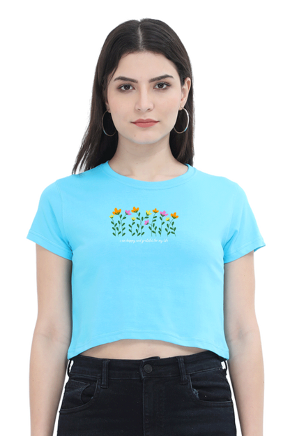 “I Am Happy and Grateful” Printed Crop Top T-Shirt