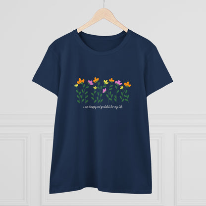 "I Am Happy and Grateful for My Life" Motivational Quote Printed T-Shirt