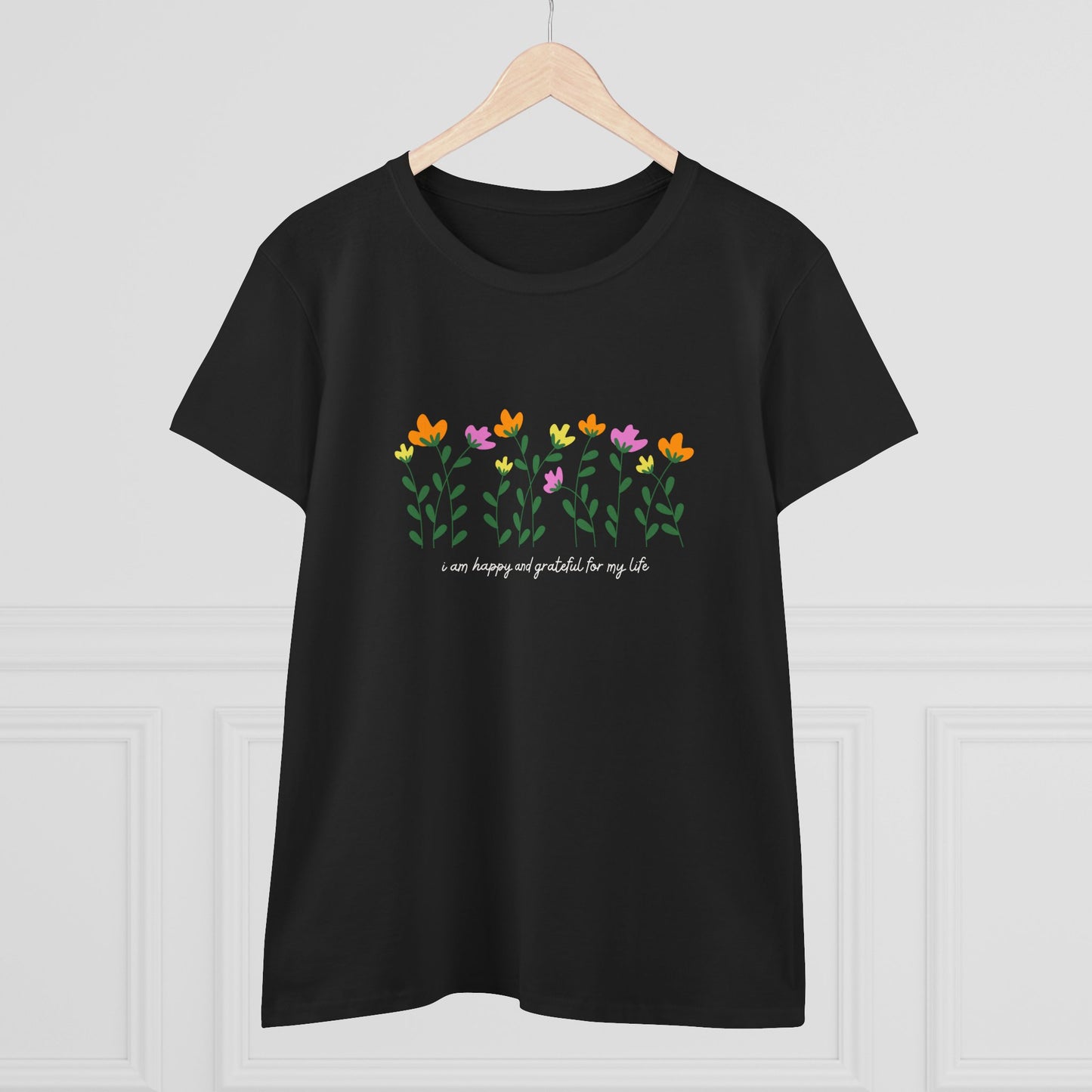"I Am Happy and Grateful for My Life" Motivational Quote Printed T-Shirt