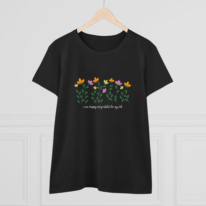"I Am Happy and Grateful for My Life" Motivational Quote Printed T-Shirt