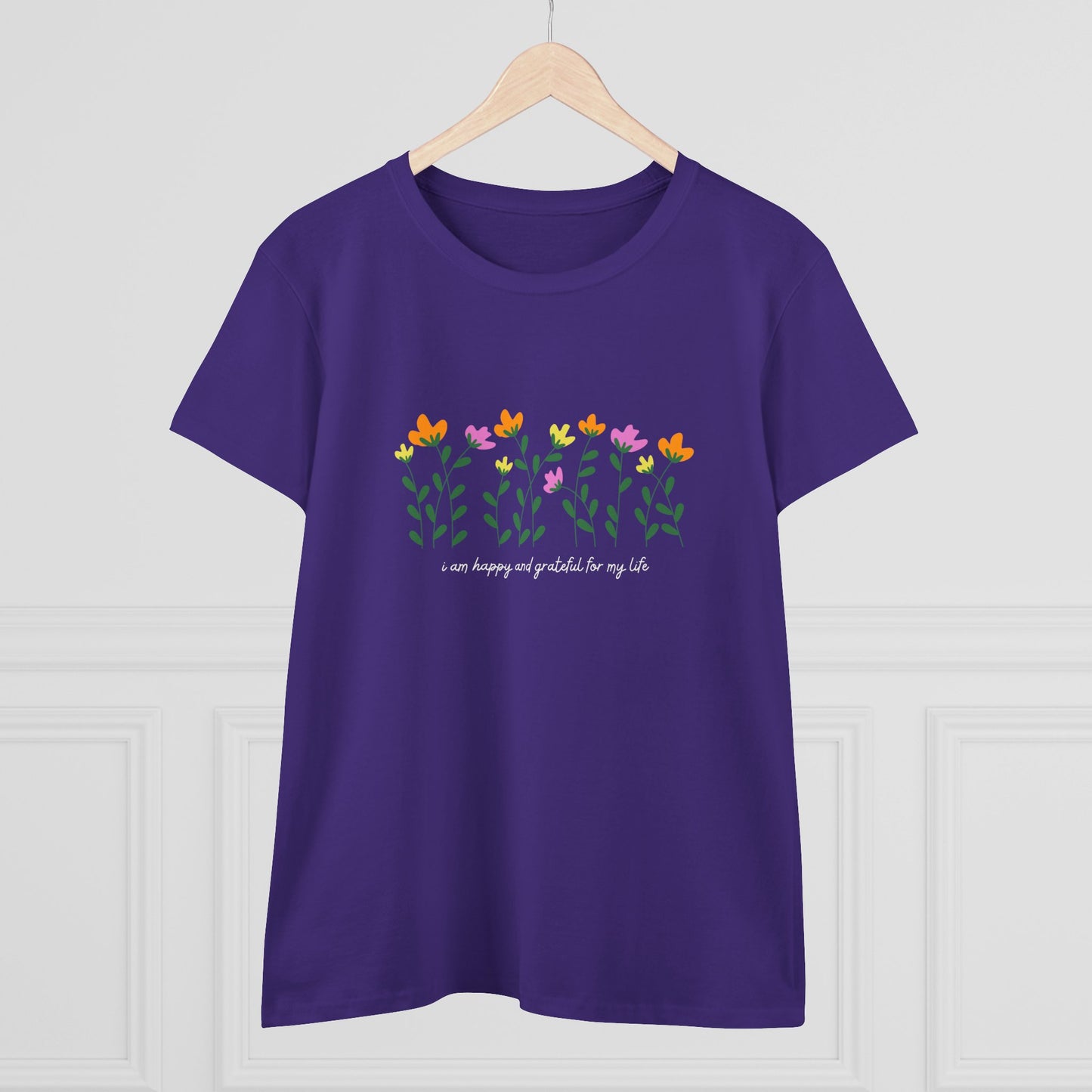 "I Am Happy and Grateful for My Life" Motivational Quote Printed T-Shirt