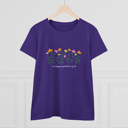"I Am Happy and Grateful for My Life" Motivational Quote Printed T-Shirt