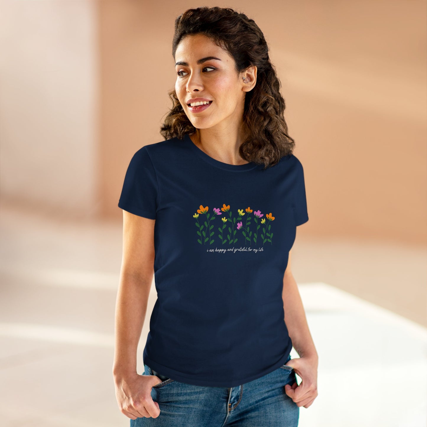 "I Am Happy and Grateful for My Life" Motivational Quote Printed T-Shirt