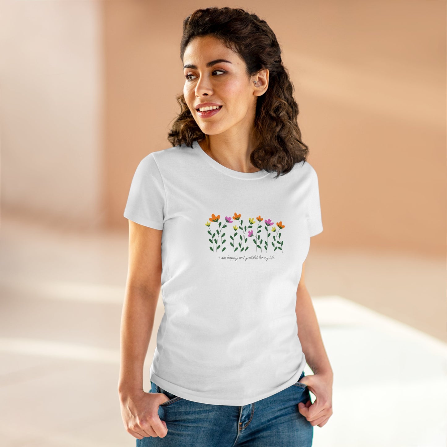 "I Am Happy and Grateful for My Life" Motivational Quote Printed T-Shirt