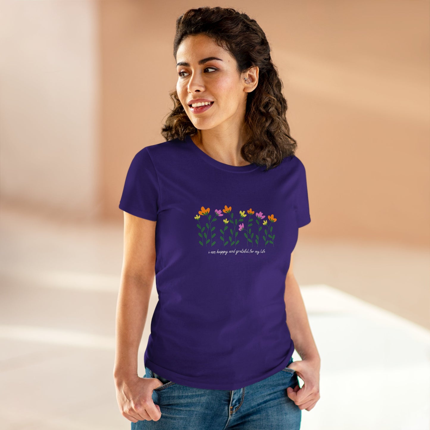 "I Am Happy and Grateful for My Life" Motivational Quote Printed T-Shirt